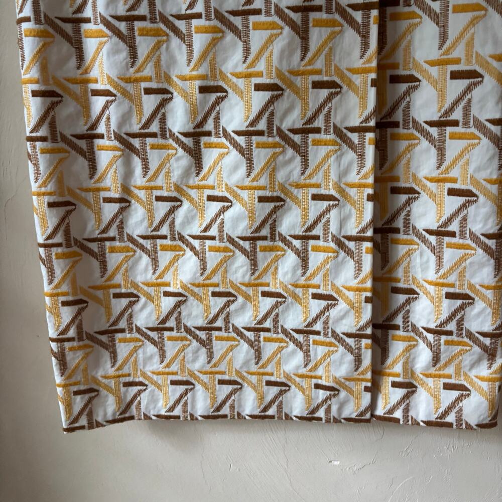 Tory Burch Geometric Embroidered Knee Length Skirt 6 Yellow Cotton Faux Wrap - Picture 6 of 12